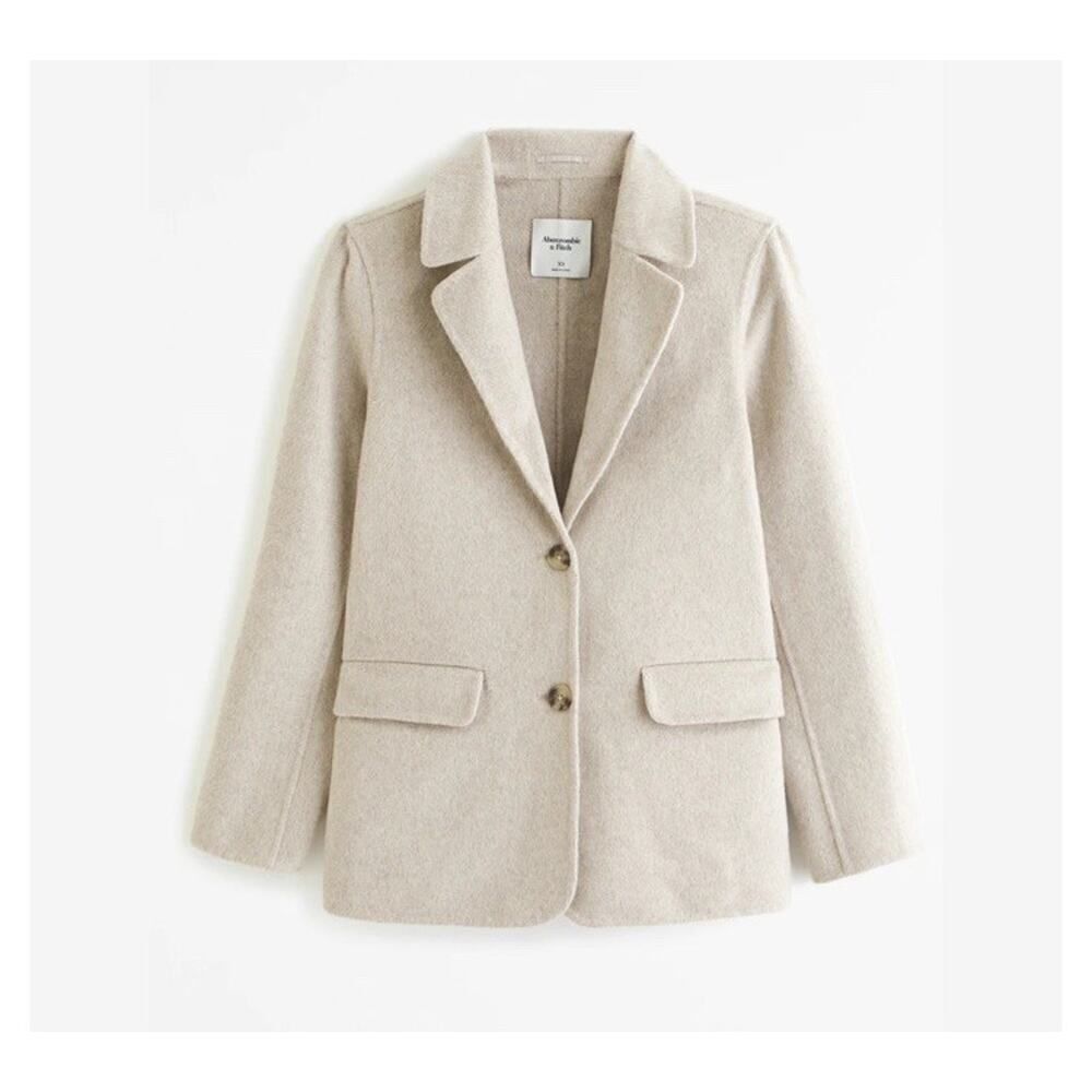 Abercrombie & Fitch Wool-Blend Blazer Coat Beige Small Button Front Jacket